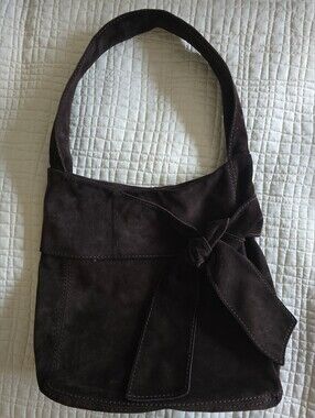 KOOBA Elisha Suede Bow Hobo Shoulder Bag Chocolate Brown Archival Y2K
